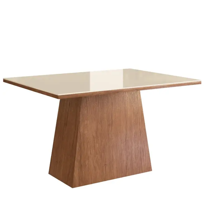 Mesa MDF 1.20m Zamarchi Canela/Off White Tampo Com Vidro