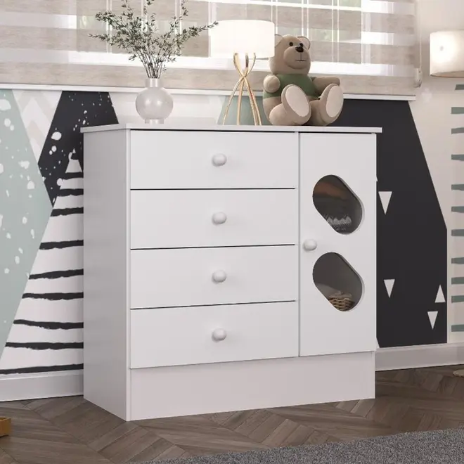 Cômoda Infantil Rodial 4 Gavetas 1 Porta 83,8 x 83,7 x 41cm