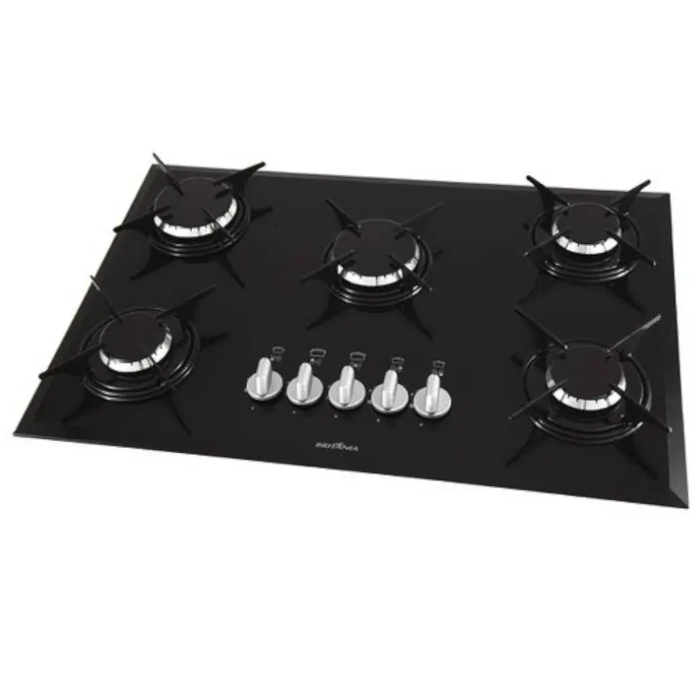 Fogão Cooktop a Gás Britânia BCT5P 5 Bocas Mesa Vidro Temperado Superautomático Bivolt Biv