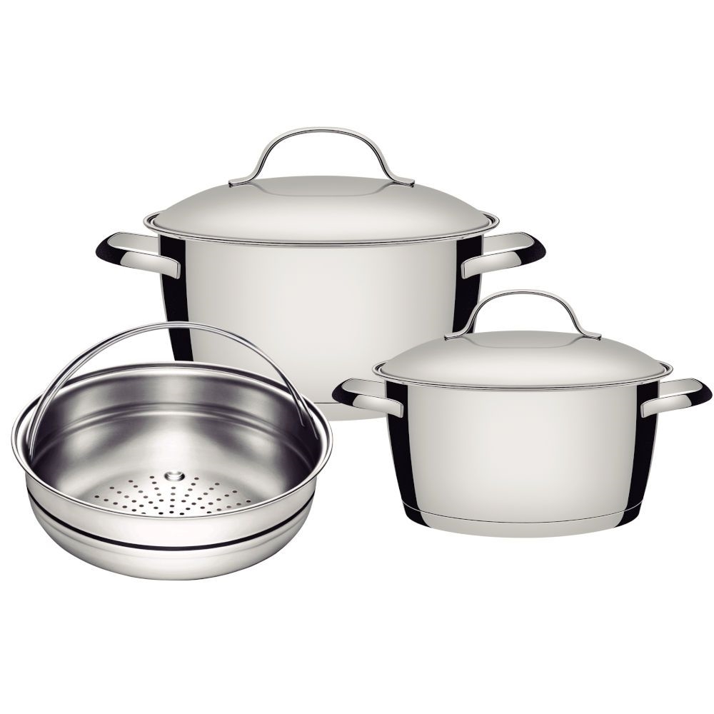 Jogo de Panelas Tramontina Aço Inox Fundo Triplo Cooktop Fogão