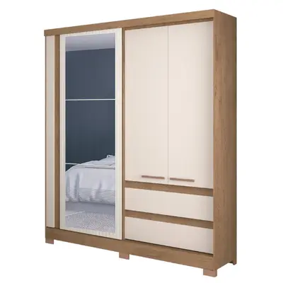 Guarda Roupa / Roupeiro 3 Portas 2 Gavetas com Espelho Condor Barcellona 213x178x49cm