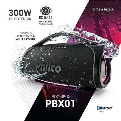 Caixa de Som Portátil Philco BoomBox PBX01 com Bateria 300W