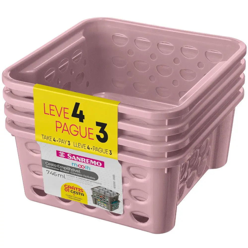 Conjunto de Cestas Sanremo SR8868 L4P3 0,746L Rosa Rosa