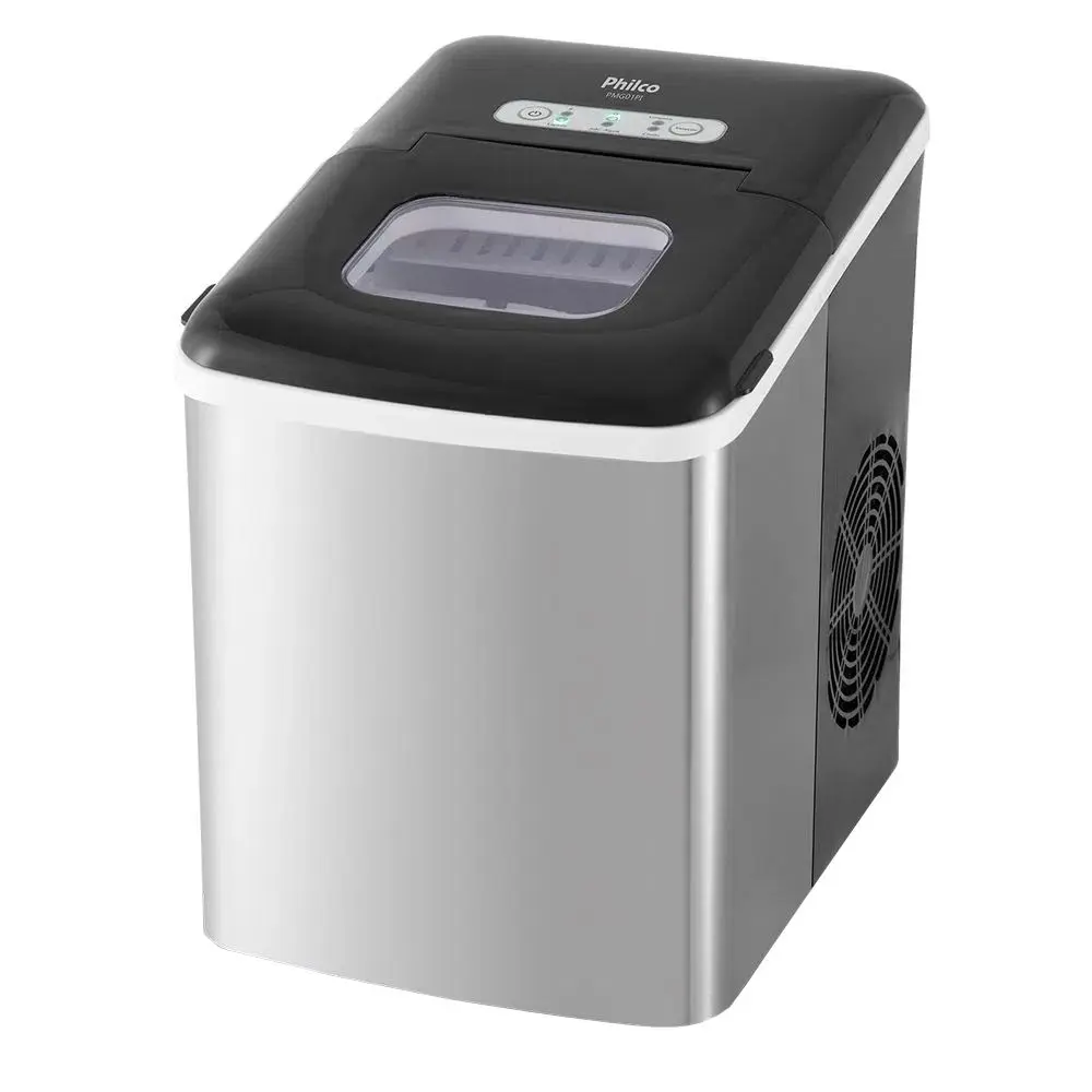 Máquina De Gelo Philco PMG01PI 12Kg De Gelo 100W Preto e Aço Escovado 220v
