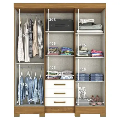 Roupeiro Henn B23 6 Portas e 3 Gavetas Com Espelho 201x163x47cm