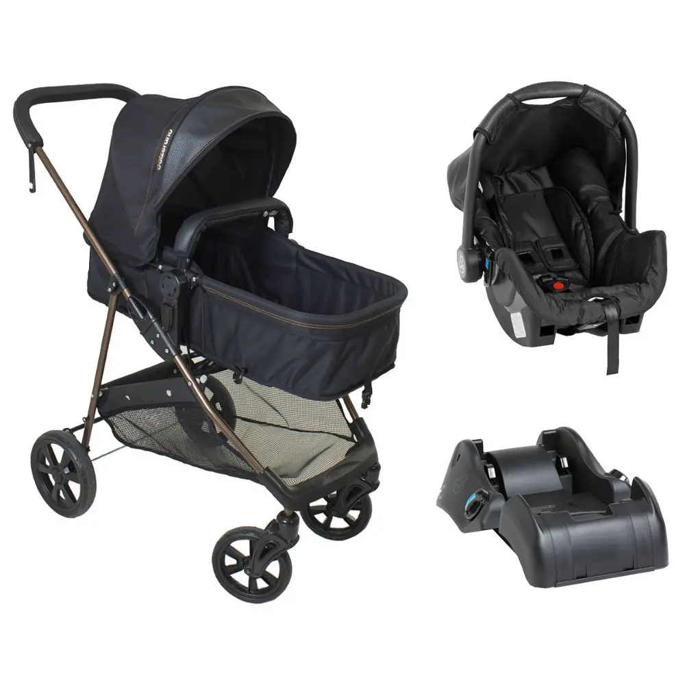 Carrinho Passeio, Bebe Conforto e Base Galzerano 1447PT Napoli Trio até 15kg Preto/cobre