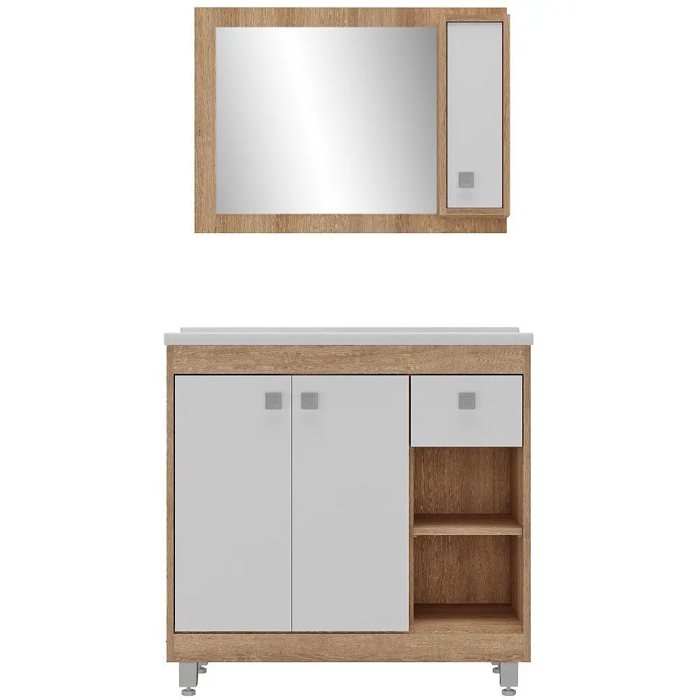 Conjunto Banheiro Ozini C00D82507 Aéreo Com Espelho Cuba Balcão Mel/branco