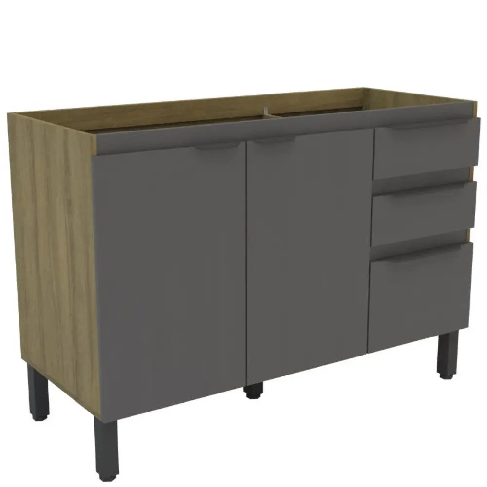 Balcão Pia Mademovel 2326 Magnolia 120cm 2 Portas 3 Gavetas Sem Tampo Mel/grafite