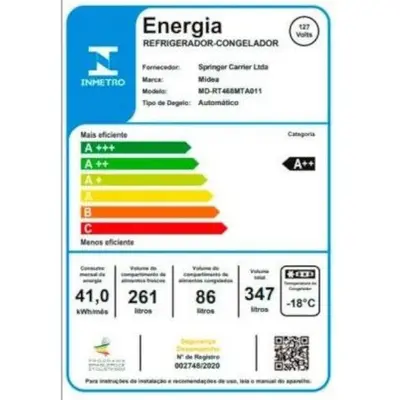 Refrigerador / Geladeira Midea MD-RT468MTA012 2 Portas 347L Frost