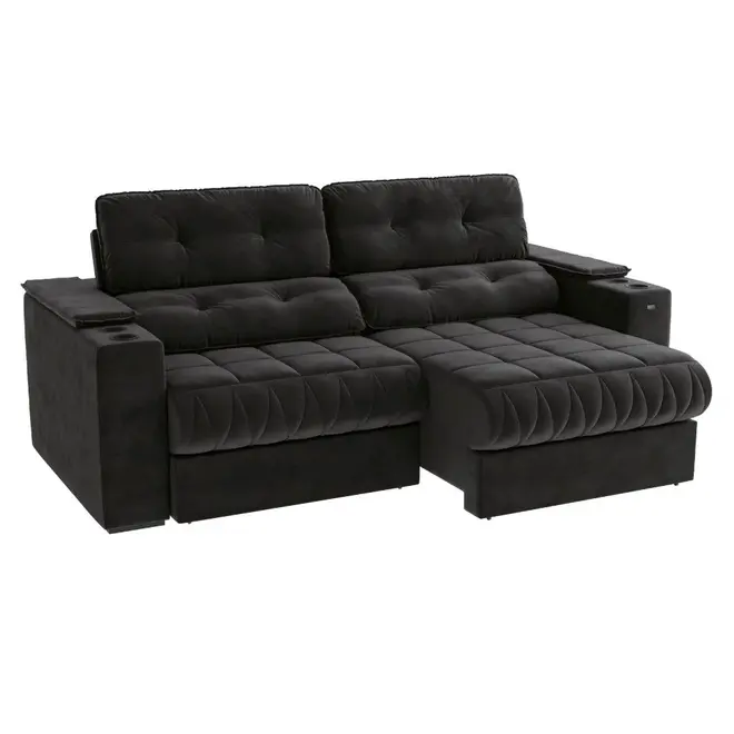 Sofá Estofado Kappesberg Premier S179-2 Retrátil e Reclinável 260cm Preto