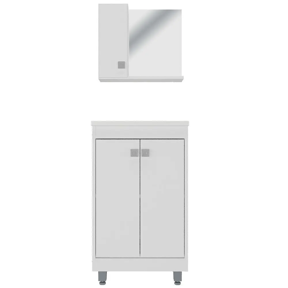 Conjunto Banheiro Ozini C00D45002-B-45 Aéreo Com Espelho Cuba e Balcão Branco