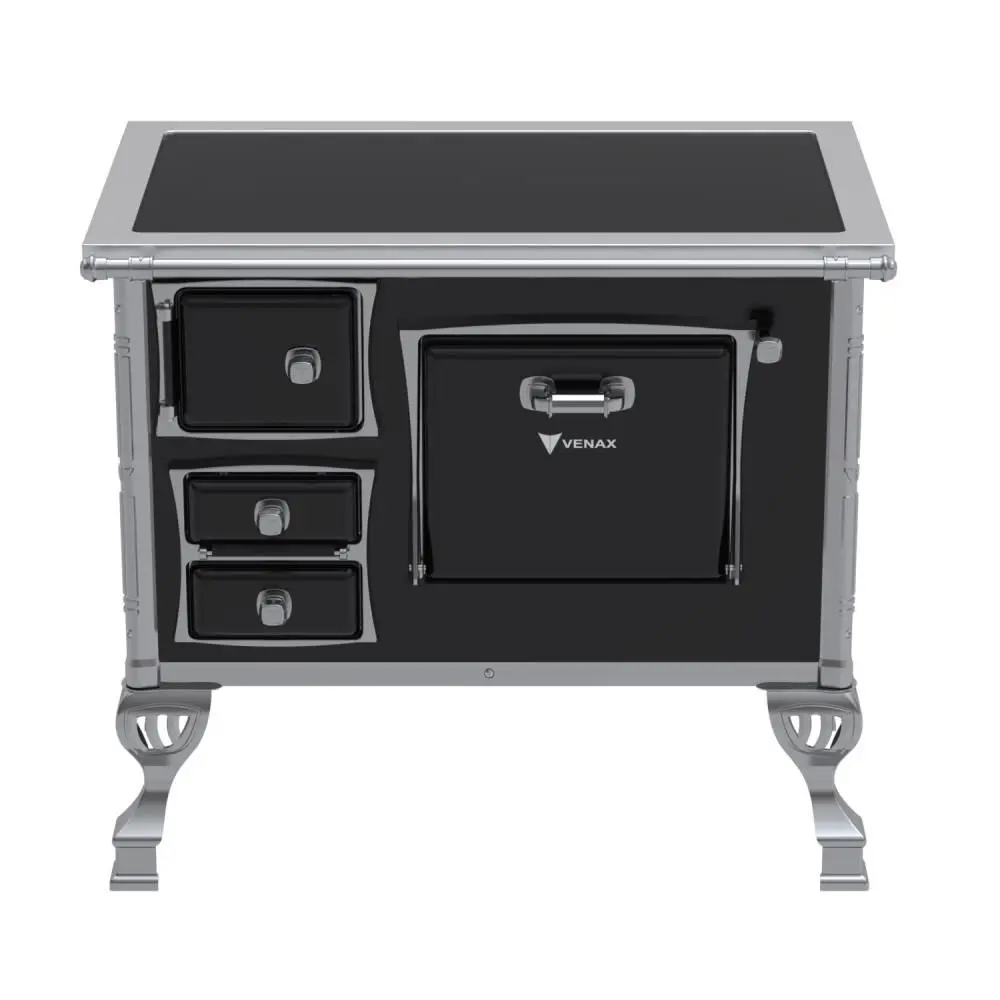 Fogão a Lenha Venax N1 Saída Direita 34977 Premium Chapa em Vitrocerâmico Sem Tampa Preto