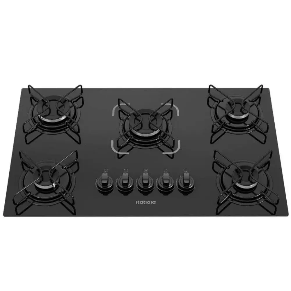 Fogão Cooktop a Gás Itatiaia Essencial Mesa Vidro Temperado 5 Bocas Acendimento Automático Bivolt Biv