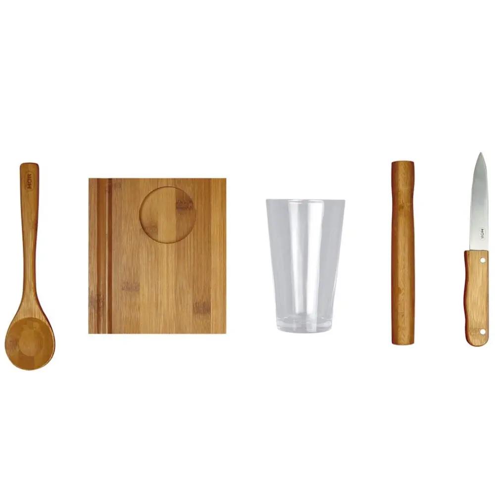 Conjunto Caipirinha Mor 3395 5 Peças Bamboo Copo de Vidro 500ml
