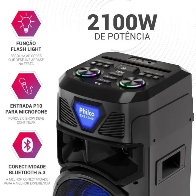 Caixa de Som Amplificada Philco PCX21000 Exbass 2100W - Benoit.com.br