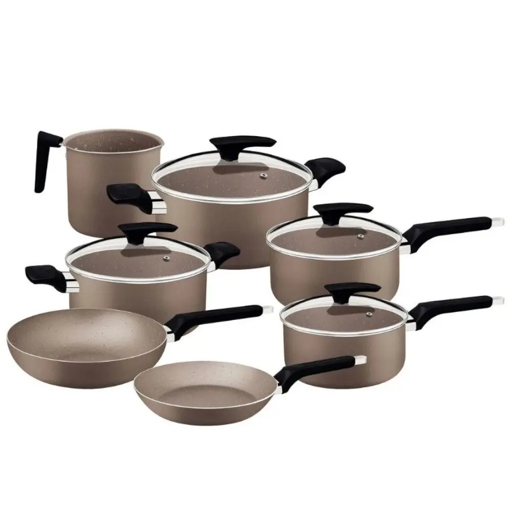 Conjunto de Panelas Tramontina 28599/462 Milazzo 7 Peças em Alumínio Revestimento Antiaderente Amendoa