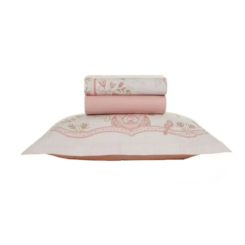 Jogo de Cama Karsten Emilia 3 Peças Solteiro 200 Fios Branco/rosa