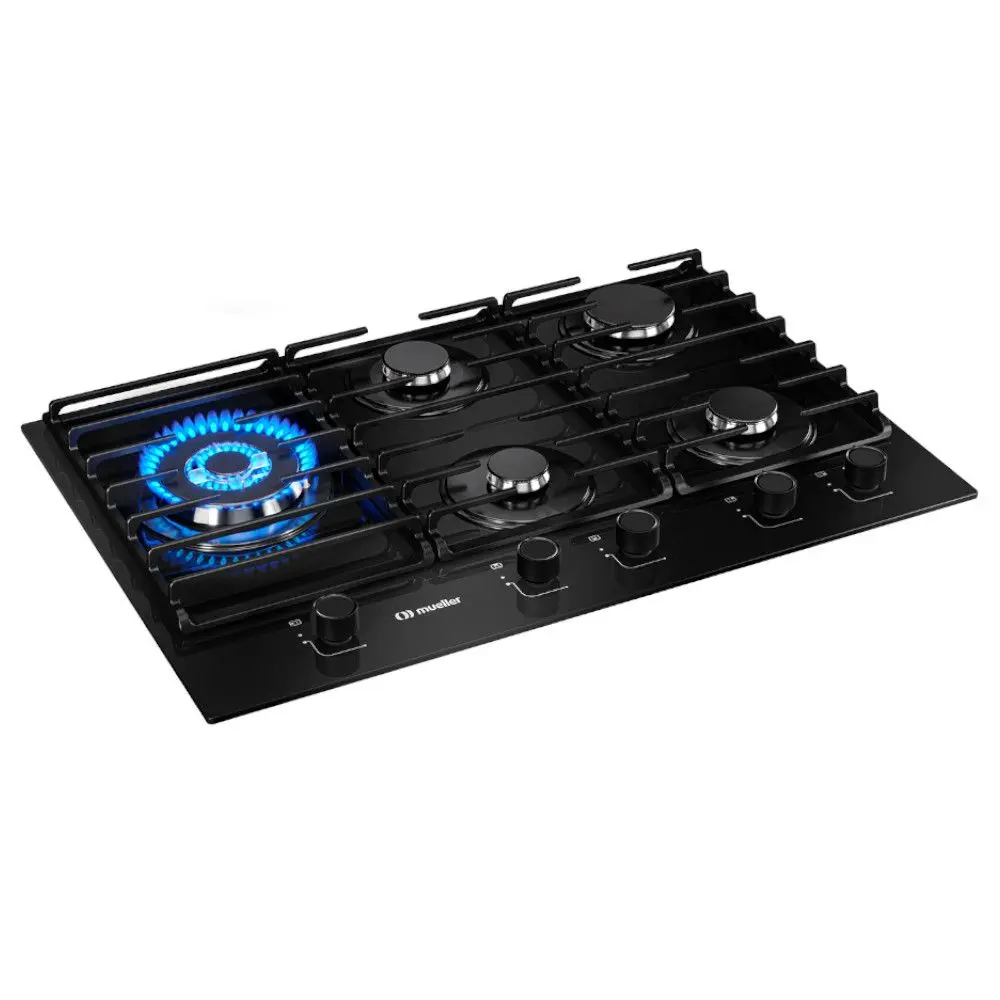 Fogão Cooktop Gás Mueller MCG5BM 5 Bocas Mesa de Vidro Acendimento Superautomático Bivolt Biv
