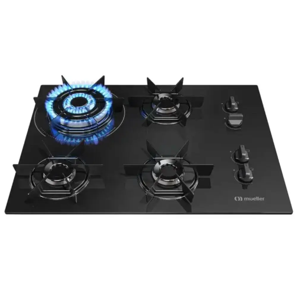 Fogão Cooktop Gás Mueller MCG4BC 4 Bocas Mesa de Vidro Acendimento Superautomático Bivolt Biv