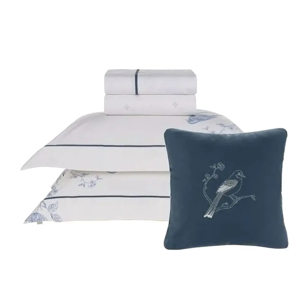 Jogo De Cama Karsten Dora 3693556 5 Peças Casal 200 Fios 100% Algodão Branco/azul