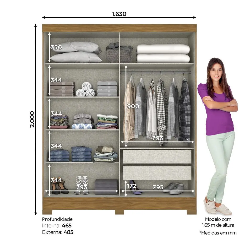 Guarda Roupa / Roupeiro Henn B74 2 Portas Deslizantes 2 Gavetas