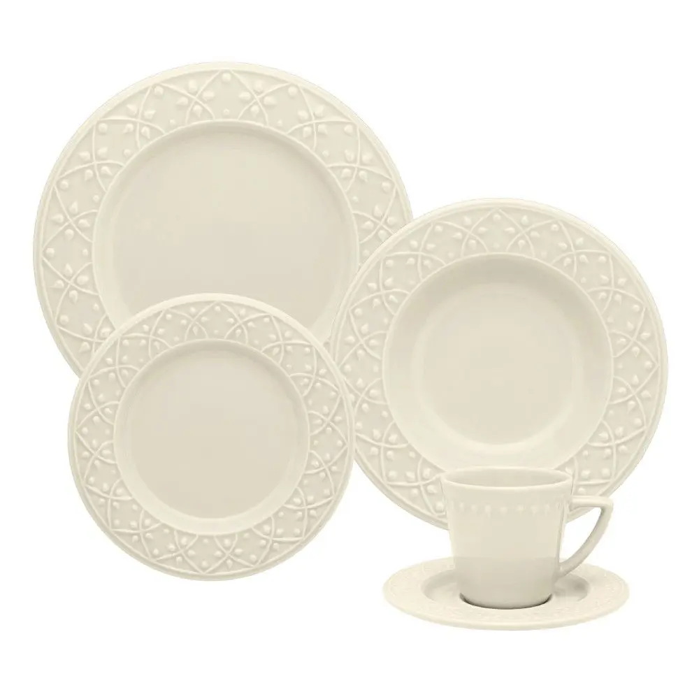 Aparelho de Jantar / Chá Oxford 7301 Marfim 20 Peças Cerâmica Creme