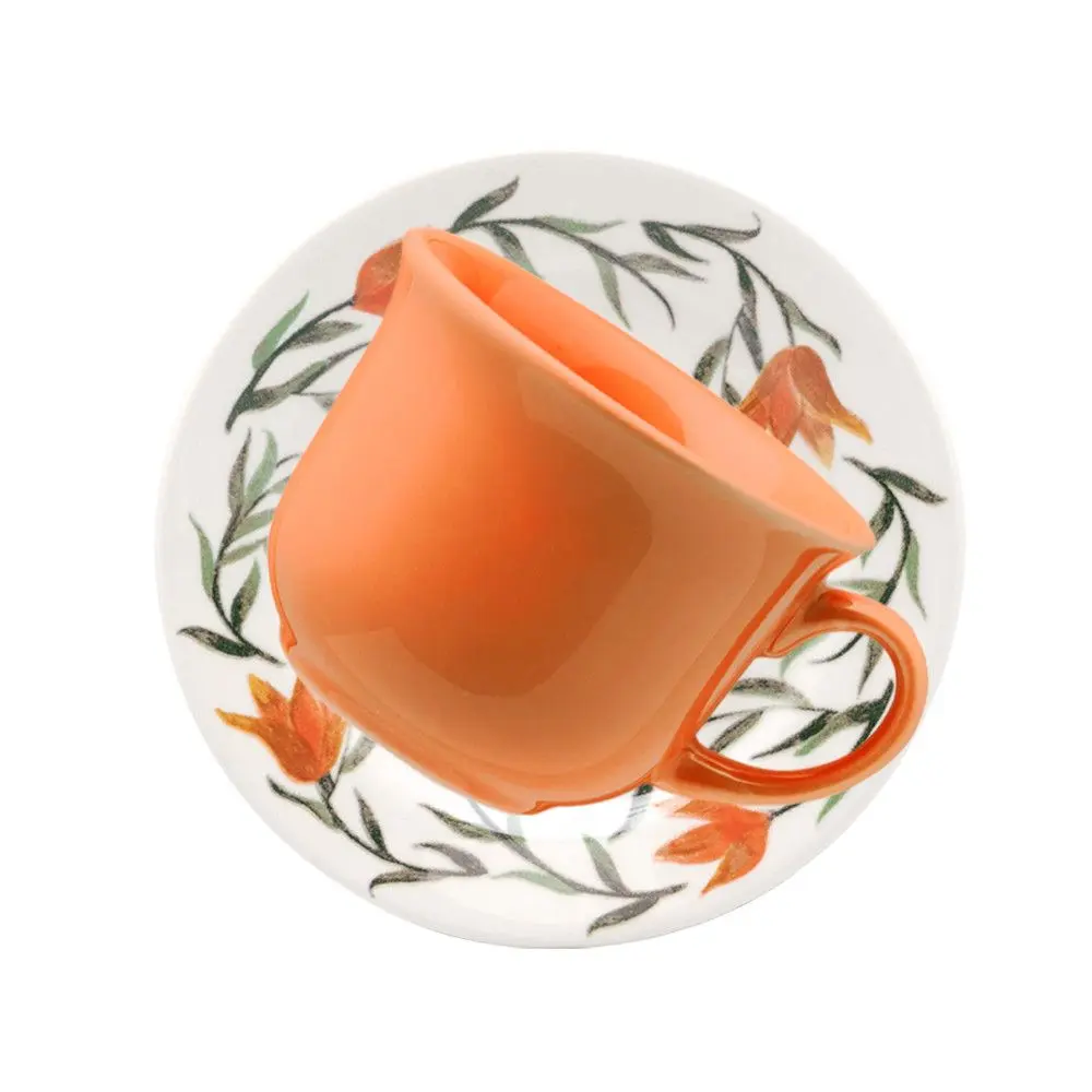 Conjunto Xicaras de Chá Oxford 126281 Lírios 12 Peças Cerâmica Laranja/verde/branco