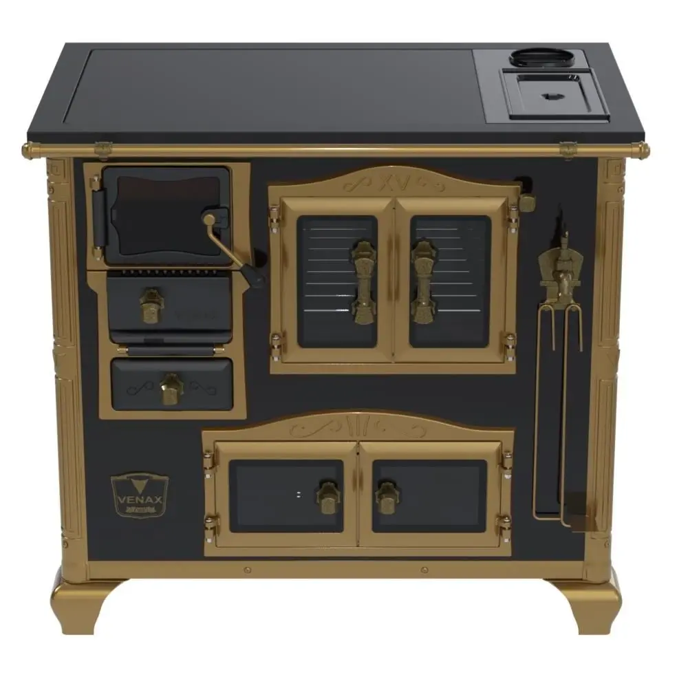 Fogão a Lenha Venax 35817 N2 Saída Direita Imperador Vitreo Premium Chapa Vitrocerâmica Preto