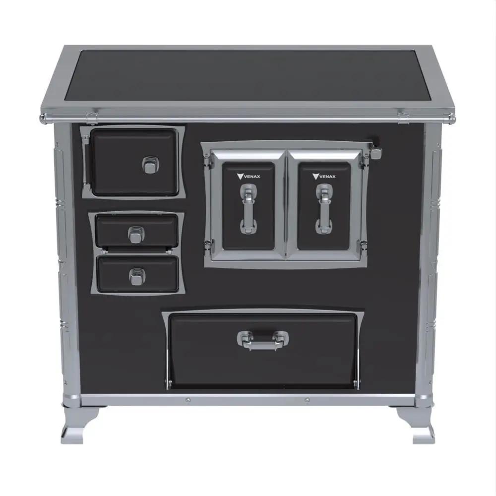 Fogão a Lenha Venax 32519 N2 Saída Direita Chapa Vitrocerâmica Com Moldura Inox Preto