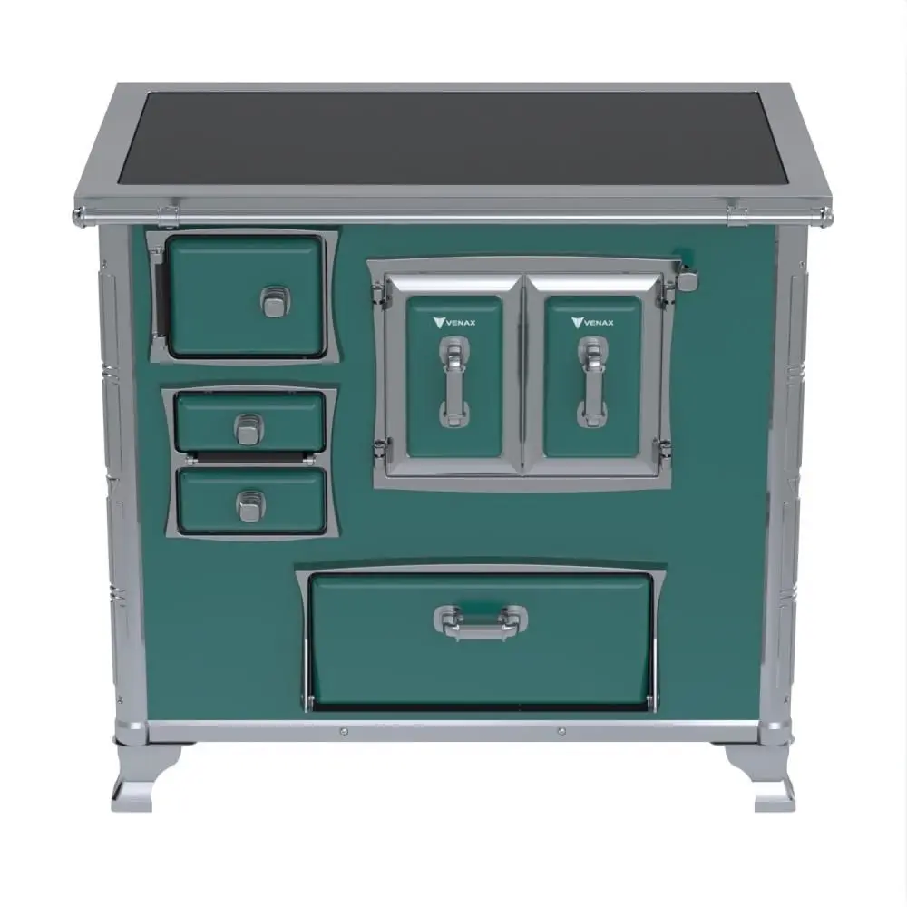 Fogão a Lenha Venax 32513 N2 Saída Direita Chapa Vitrocerâmica Com Moldura Inox Turquesa
