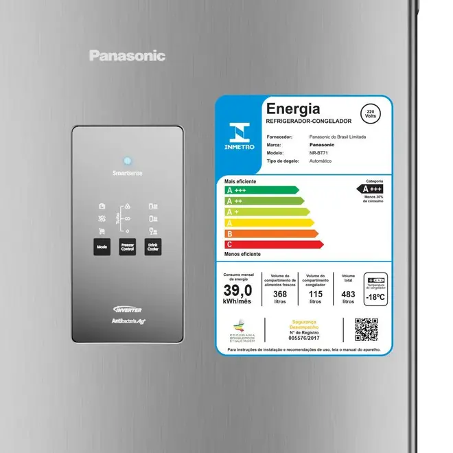 Geladeira Panasonic NR-BT71PV4XB 483 Litros 2 Portas Frost Free