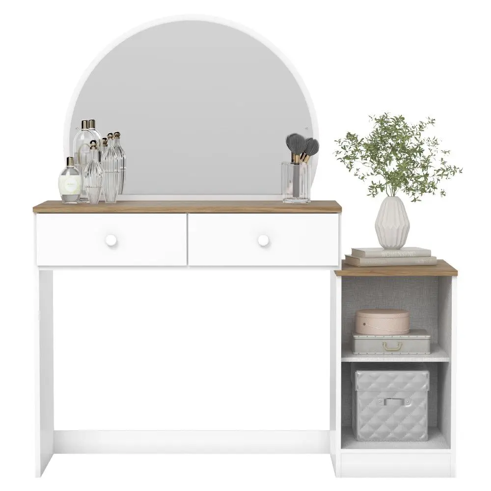 Penteadeira Henn D921-190 Agnes 1 Porta 2 Gavetas Com Espelho 138x124x44,5cm Branco/jequitiba Hp