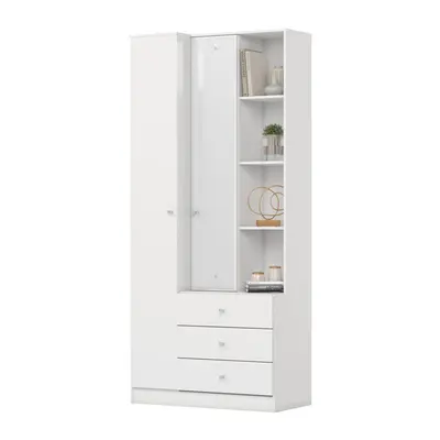 ひめ　 Armário Multiuso Henn D332 1 Porta 3 Gavetas Com Nicho Espelho 180