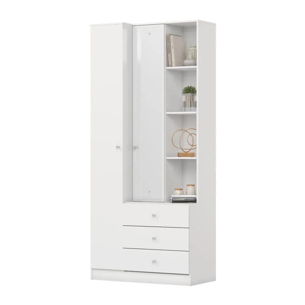 Armário Multiuso Henn D332 1 Porta 3 Gavetas Com Nicho Espelho 180