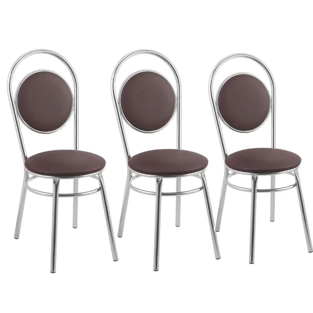 Conjunto 3 Cadeiras Fil Gabriela 3500 Estofada Tubo Cromada 97x37x48cm