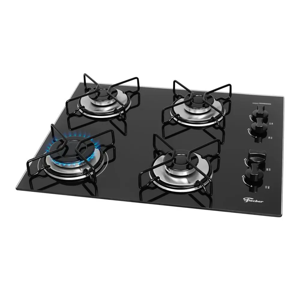 Fogão Cooktop a Gás Fischer Fit Line 36350-102675 4 Bocas Mesa Vidro Acendimento Automático Bivolt Biv