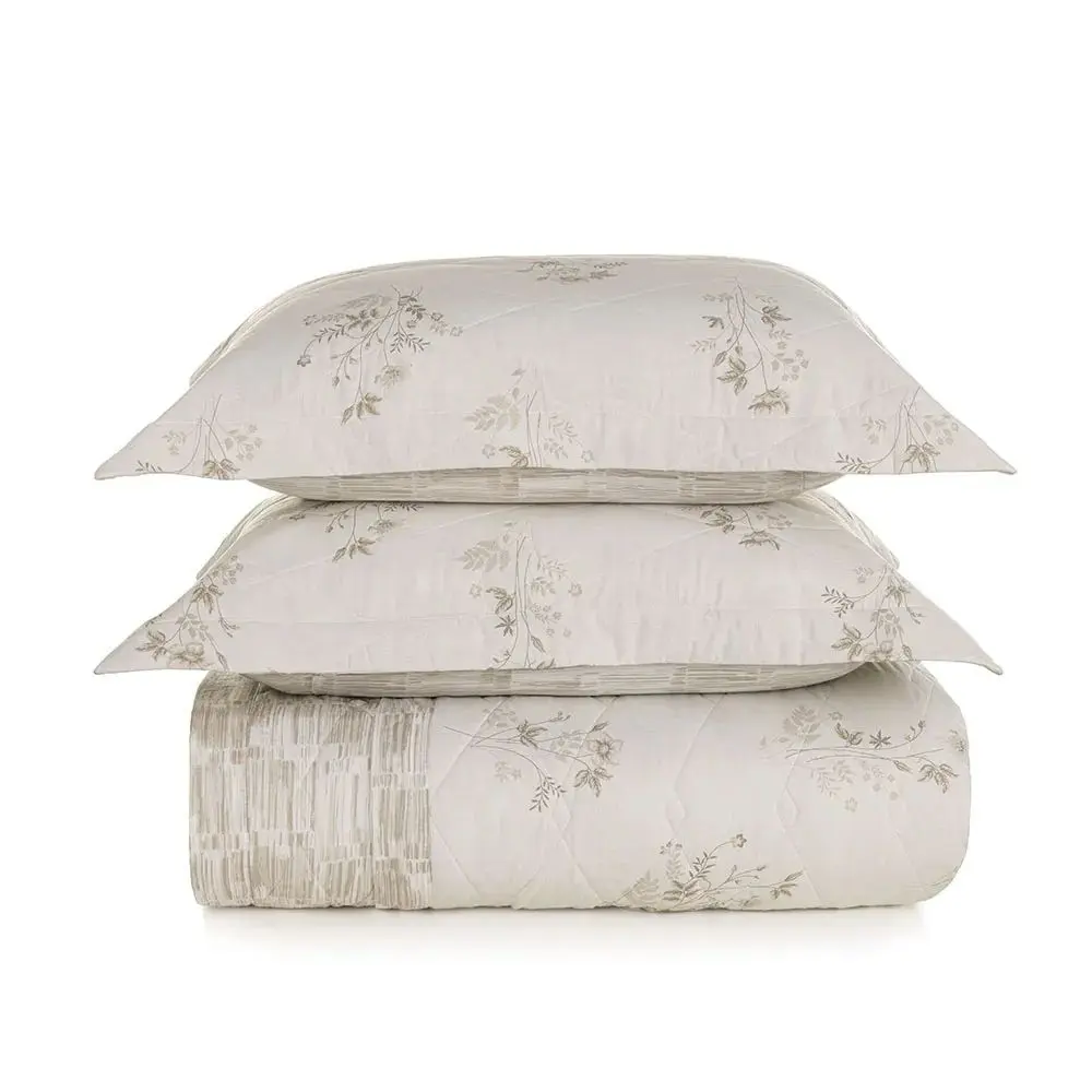 Conjunto Colcha 3 Peças Casal 160 Fios Corinne Karsten Bege
