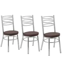 Conjunto 3 Cadeiras Fil Cati 3600 Estofada Tubo Cromada Corino 90x42x42cm