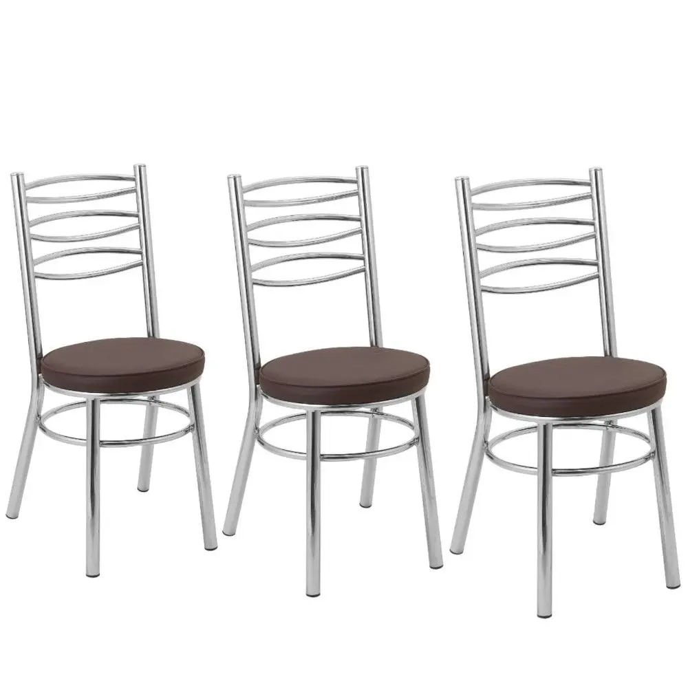 Conjunto 3 Cadeiras Fil Cati 3600 Estofada Tubo Cromada Corino 90x42x42cm