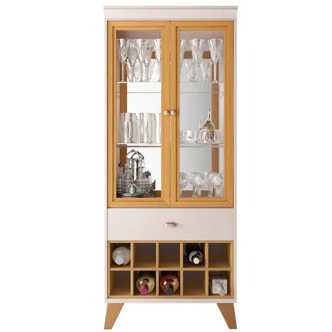 Cristaleira HB Opera 8024 2 Portas 1 Gaveta com Garrafeiro 185x76x41,5cm Off White/cinamomo
