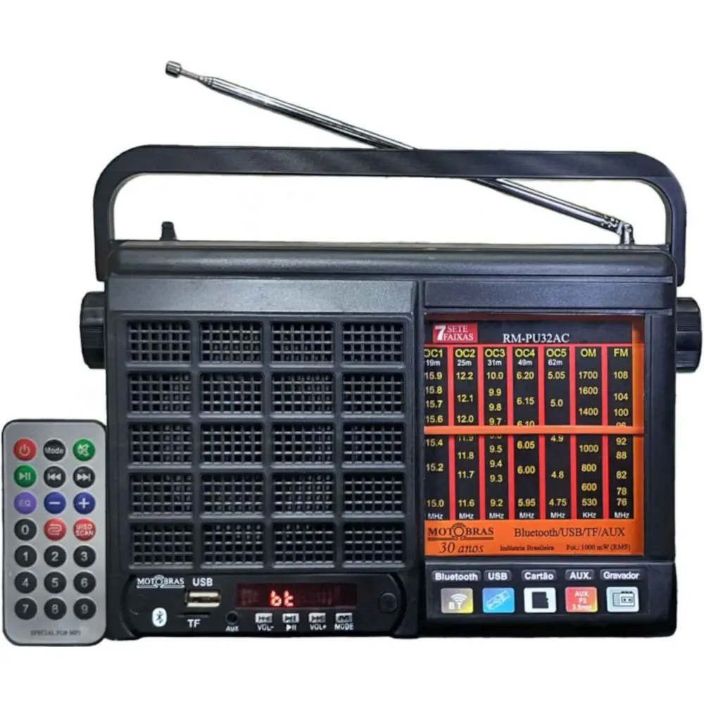 Rádio Motobrás RM-PU32AC 7 Faixas Bluetooth USB AUX Controle