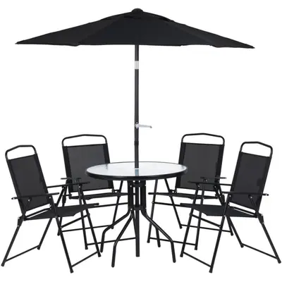 Conjunto Mor Toronto Mesa Redonda com Vidro 4 Cadeiras 1 Guarda-Sol