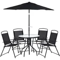 Conjunto Mor Toronto Mesa Redonda com Vidro 4 Cadeiras 1 Guarda-Sol
