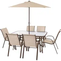 Conjunto Mor Texas Mesa Retangular com Vidro 6 Cadeiras 1 Guarda-Sol