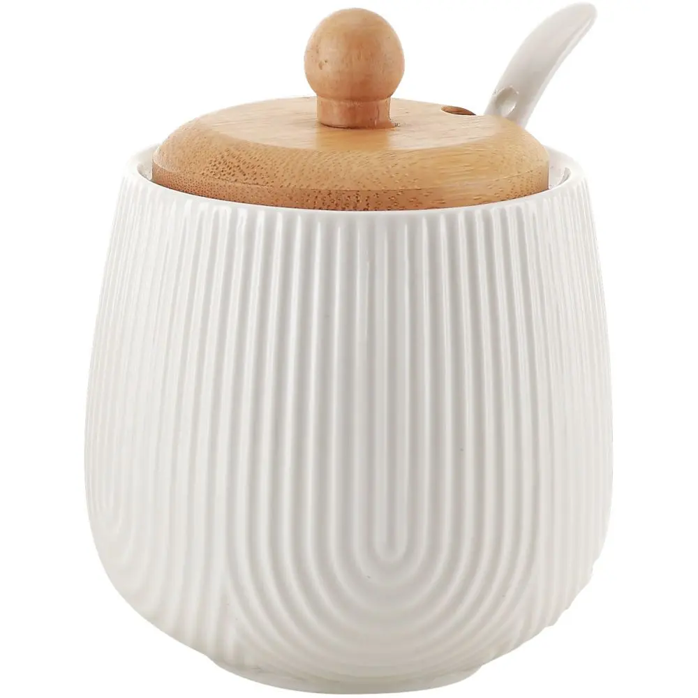 Açucareiro com Colher Cerâmica Tampa Bambu Hauskraft Oasis 330ml