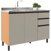 Balcão para Pia Moveis Sul 5596 Andria 120cm 2 Portas 3 Gavetas Sem Tampo