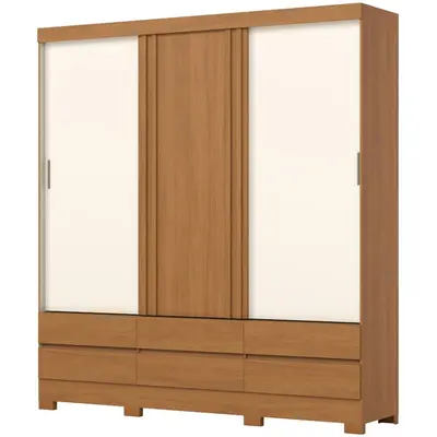 Guarda Roupa Henn B386 3 Portas Deslizantes 6 Gavetas MDP 215x199,5x48cm Com Portas Reversíveis