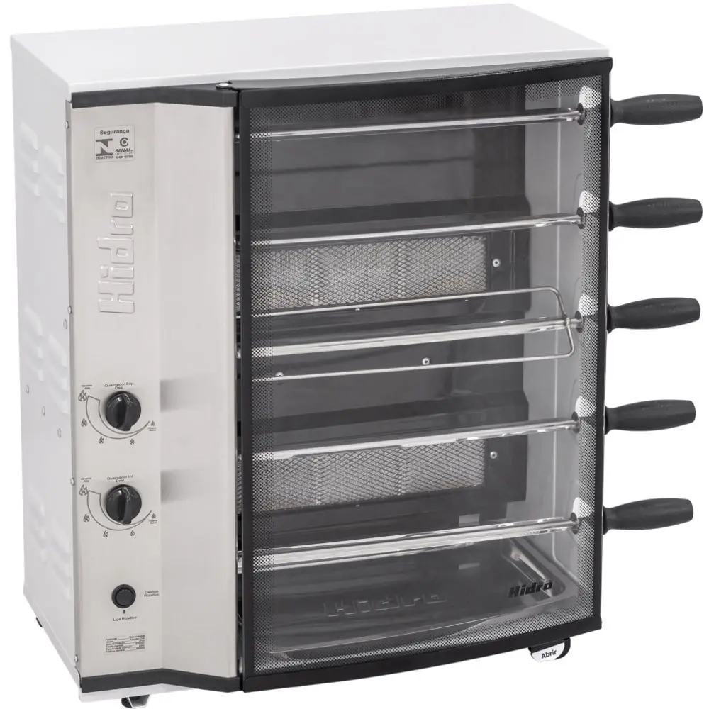 Assador a Gás Hidro 5 Espetos Giratórios Acendimento Manual Branco/inox