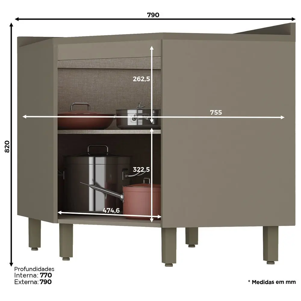 Balcão De Canto Henn CE130-35 1 Porta Com Tampo 79cm - Benoit.com.br